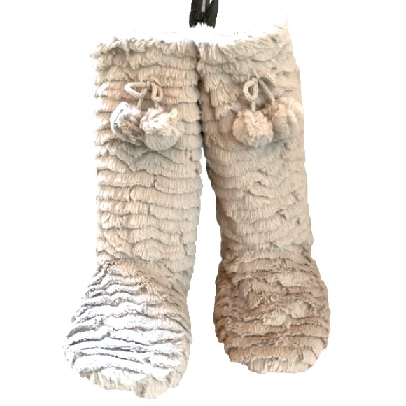 POM POM Bootie Slippers Gray Paw Print Bottoms Womens Small 5 6 - Picture 2 of 16